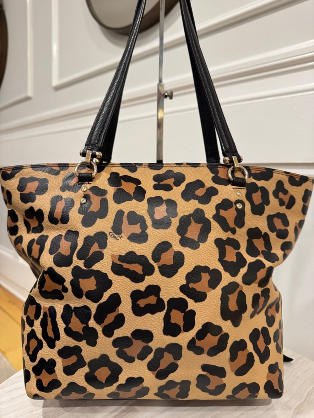 Coach Bag Leopard Ocelot Print Car Town Tote with Chain Detail - Picture 9 of 17